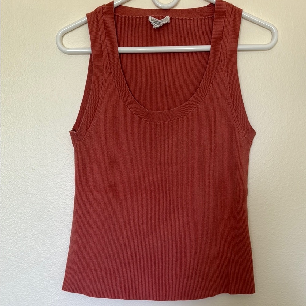 Calvin Klein Fitted Coral Ribbed Tank Top